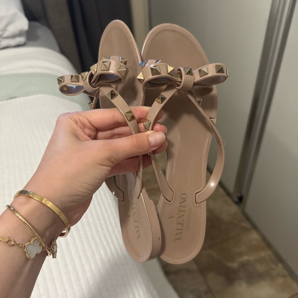 Valentino Women's Beige Sandals with Studded Bow